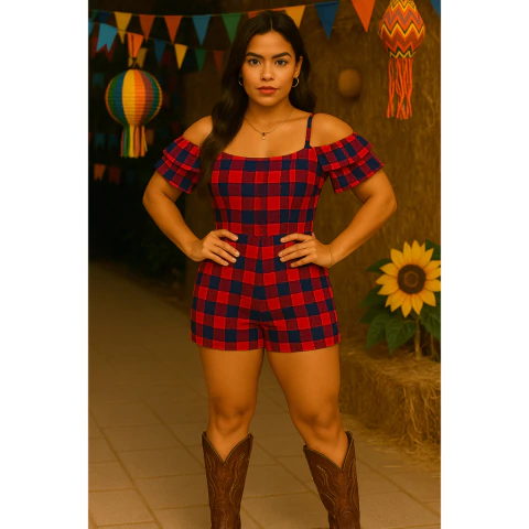 Conjunto Feminino Plus Size Xadrez Blusa + Short Cintura Alta | Confortável G GG G1 G2(G2 (52 ao 54),Xadrez Branco e Preto) - comprar online