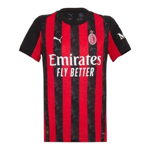 Camisa AC Milan I 25/26 - Torcedor Puma Feminina - Preta e vermelha com detalhes em cinza