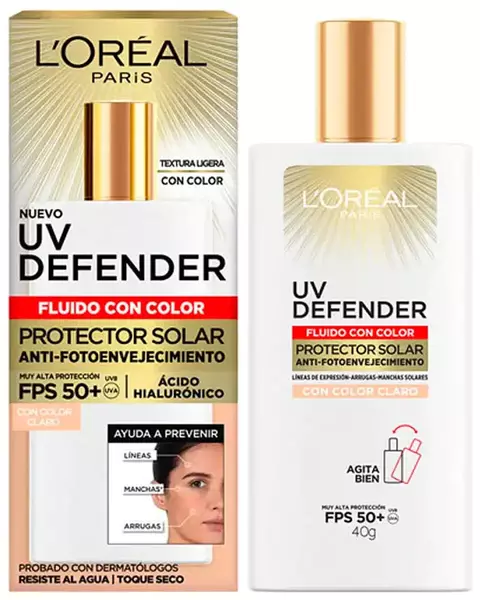 LOREAL UV DEFENDER FLUIDO INVISIBLE FPS 50 CON COLOR CLARO