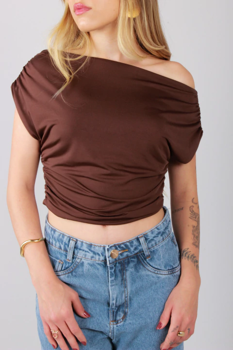 Blusa Ombro a Ombro - Marrom - comprar online