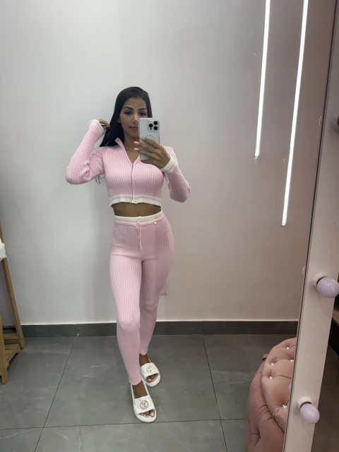 Conjunto tricô de zíper