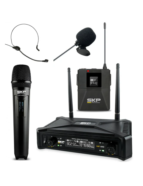 SKP Uhf-400D Micrófono Inalámbrico De Mano Uhf Con Bodypack Vincha Corbatero