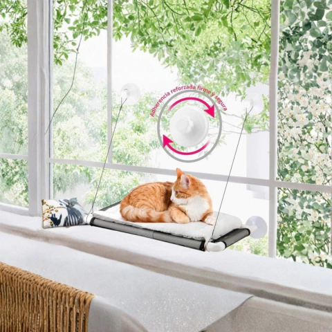 Hamaca Cama Colgante para Gatos en Ventana Ventosas Tela Oxford