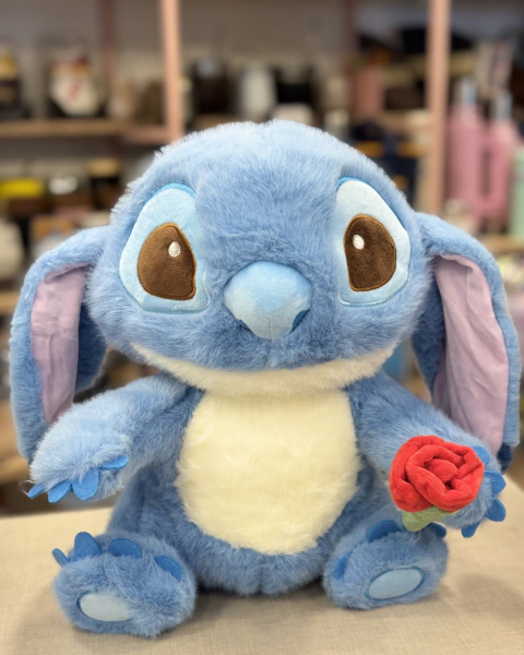 PELUCHE DE STITCH 35 CM CON ROSA, IDEAL ENAMORADOS!