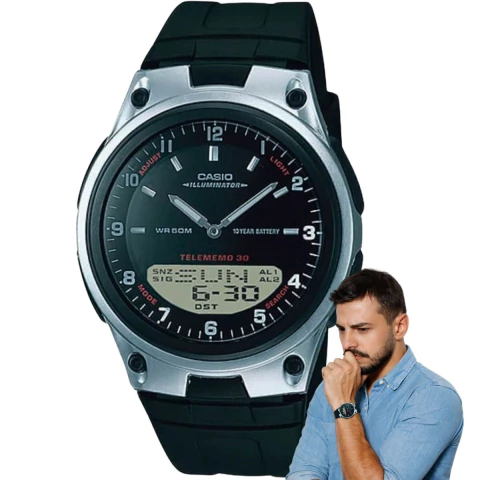 Relógio Casio Masculino Anadigi Preto AW-80-1AVDF