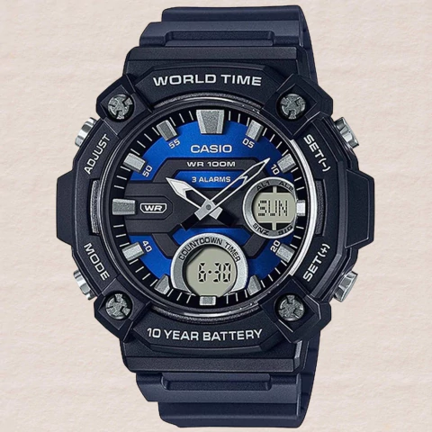 Relógio Casio Masculino Anadigi Azul AEQ-120W-2AVDF