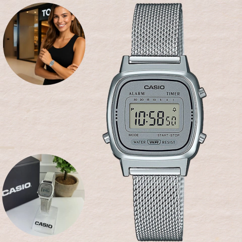 Relógio Casio Feminino Digital Vintage Prata LA670WEM-7DF