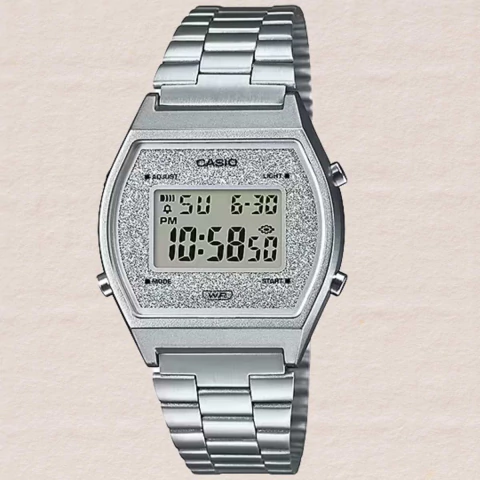 Relógio Casio Feminino Digital Vintage Glitter Prata B640WDG-7DF
