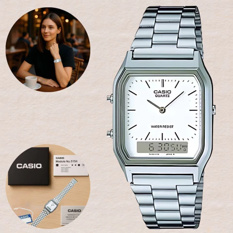 Relógio Casio Unissex Anadigi Vintage Prata AQ-230A-7DMQ