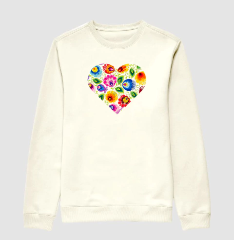 Moletom Suéter Étnico Polonês Coração Floral