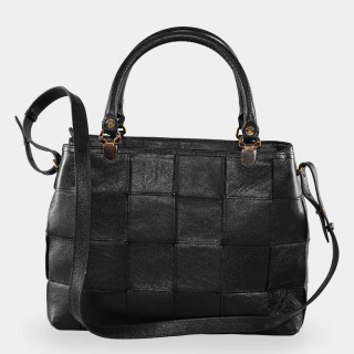 Bolsa Tote Preta Couro Trançado com Alça Transversal