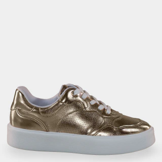Tênis Casual Dourado Flatform com Perfuros