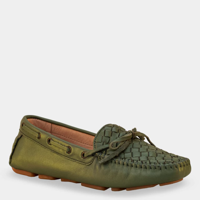 Mocassim Couro Laço Verde Sálvia - Lojas Comfort