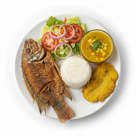 Menú Completo de Tilapia Frita con Sopa o Frijoles