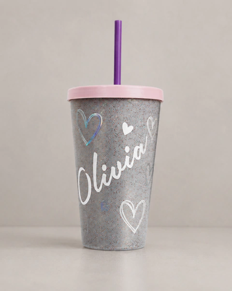 Vaso con Tapa y Sorbete - Glitter 500cc