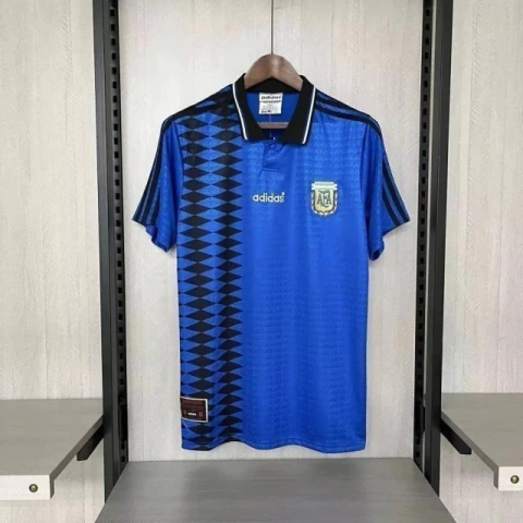 Camisa Seleção Argentina Retrô II Away 1994- Torcedor Masculina - Azul e Preto (Pronta Entrega)