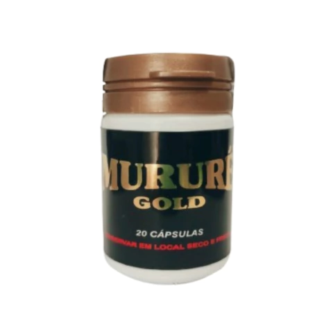 Frasco Mururé Gold 20 cápsulas suplemento natural em fundo branco