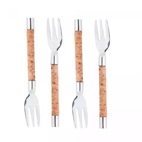 Conjunto 4 Garfos para Petisco de Aço Inox com Cabo de Cortiça - Wolff