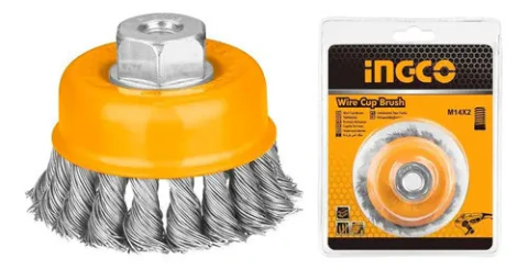 Grata Copa De Metal Trenzado M14 100mm/4puLG Ingco Wb21001 Color Amarillo