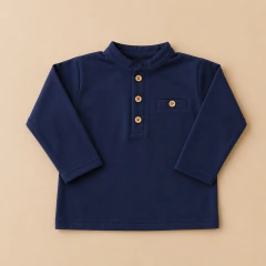 Camiseta Polo Giuseppe Manga Longa Marinho