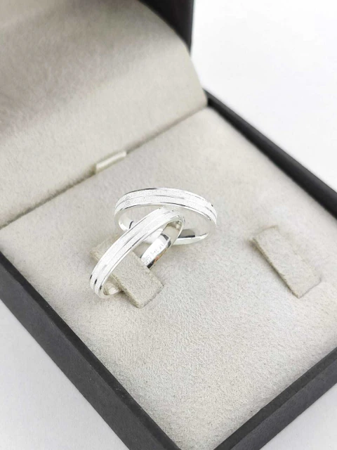 Par de aliança de prata 950 3mm Quênia diamantada namoro com anel solitário - 79