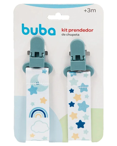 KIT 2 PRENDEDORES DE CHUPETA BUBA ESTRELAS AZUL
