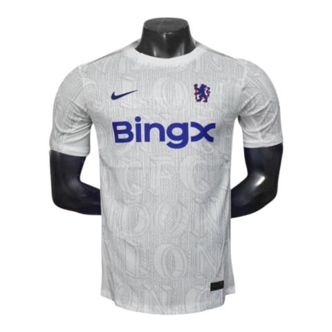 Camisa Chelsea Pré-jogo 25/26 - Jogador Nike Masculina - Branca com detalhes em cinza