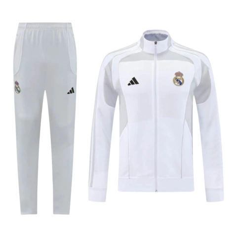Conjunto Real Madrid Treino 25/26 - Masculino Adidas - Cinza e branco
