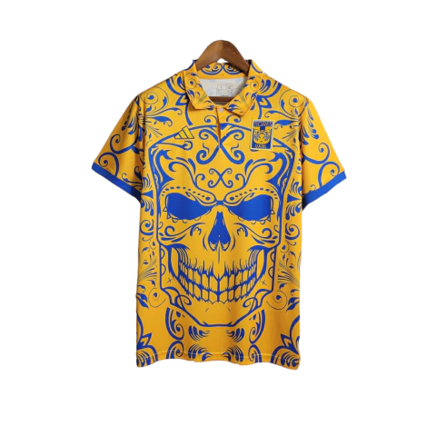 Camisa Tigres do México Edição Especial Dia dos mortos 23/24 - Torcedor Adidas Masculina - Detalhamento com caveira em azul e amarelo