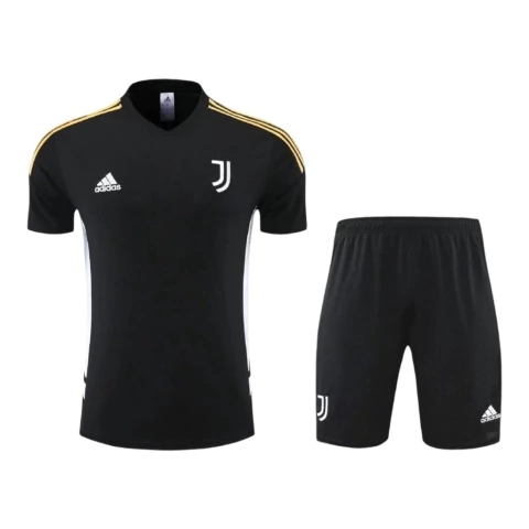 Kit Treino adulto - Camisa e Shorts - Juventus Adidas 23/24 - Preto com detalhes em branco e dourado