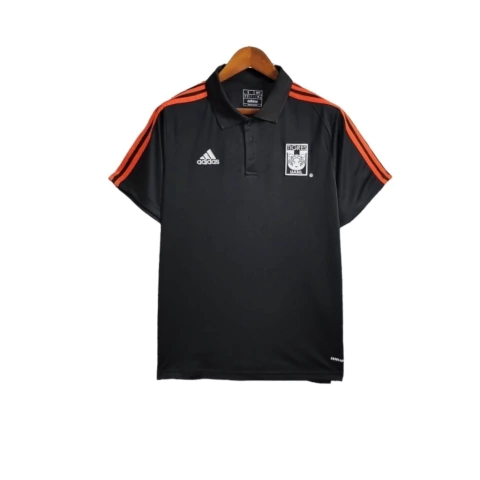 Camisa Tigres do México24/25 polo - Torcedor Adidas Masculina - Preta com listras em laranja
