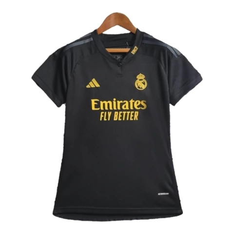 Camisa Real Madrid III 23/24 - Feminina Adidas - Preta com detalhes em cinza