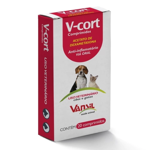 V-CORT PARA CAES E GATOS 20 COMPRIMIDOS ANTI-INFLAMATORIO DEXAMETASONA