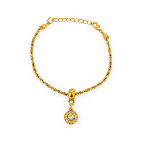 Pulseira Folheada a Ouro 18k Corrente Torcida Com Círculo Cravejado - comprar online