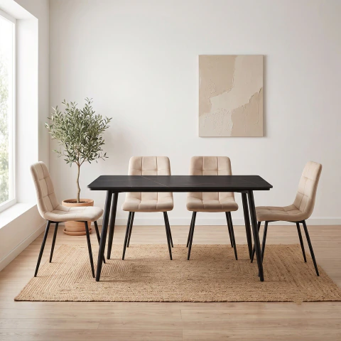 Juego Comedor Mesa Piedra Negra 120x70 y 4 Sillas Brooklyn