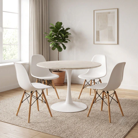 Juego Comedor Mesa Tulip Stone 90cm y 4 Sillas Eames