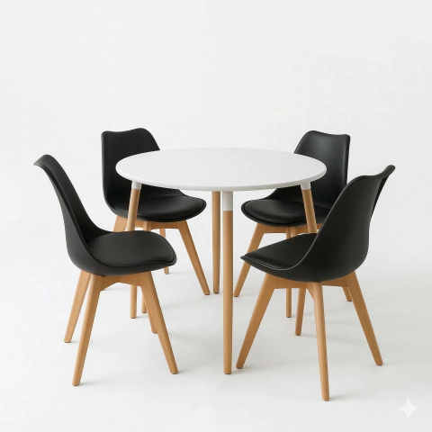Juego De Mesa Eames 90x90 + 4 Sillas Tulip