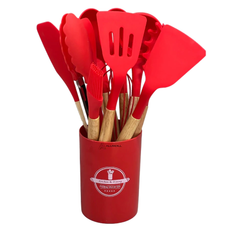 Jogo de Cozinha 12 Peças Silicone Utensílios Vermelho