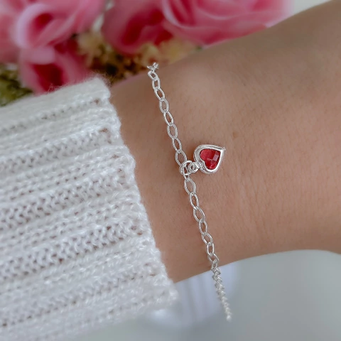 PULSEIRA - CORAÇÃO PEDRA ROSA PENDURADA