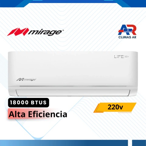 Aire Acondicionado Minisplit Mirage Life 12+ Estándar 18,000 BTU (1.5 Toneladas) 220V - Solo Frío