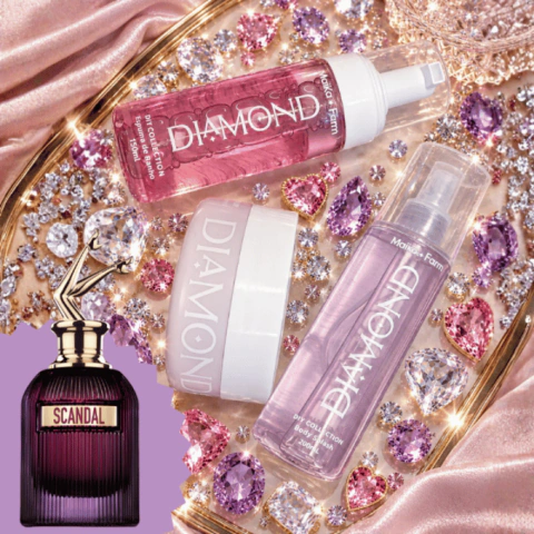 KIT DIAMOND – Body Splash + Espuma de Banho + Manteiga Corporal + 200 Pedrinhas + Necessaire de Brinde DIY COLLECTION