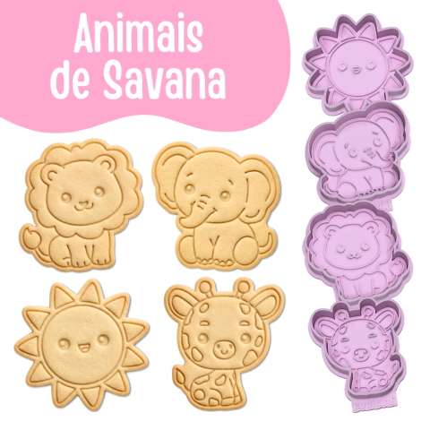 Animais de Savana | Cortadores e Carimbos de Biscoito Leão Girafa Elefante Savana