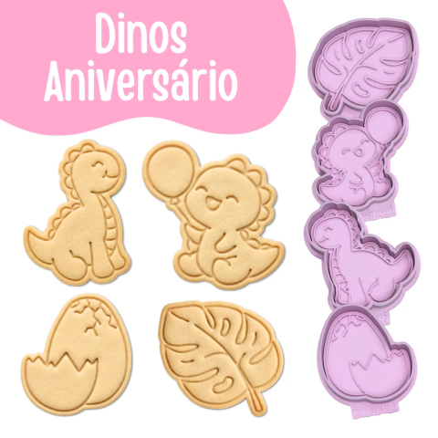 Dinos Aniversário | Cortadores e Carimbos de Biscoito Dinossauro Monstera Ovo