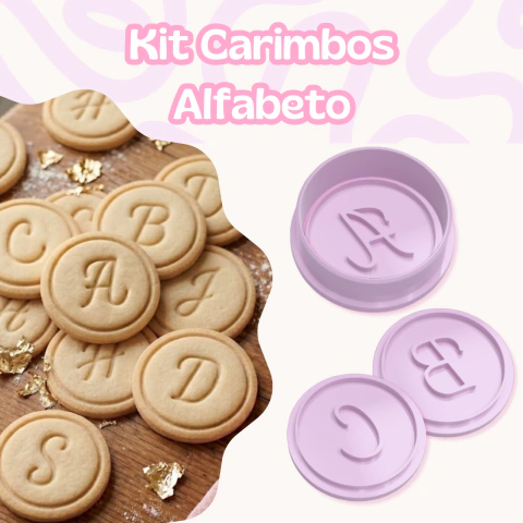 Alfabeto Kit 26 Carimbos + 2 Cortadores | Cortadores de Biscoito 3D