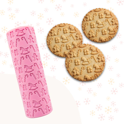 Brinquedos | Rolo de Textura para Biscoitos de Natal | Relevo para Artesanato Ceramica Biscuit Pasta Americana