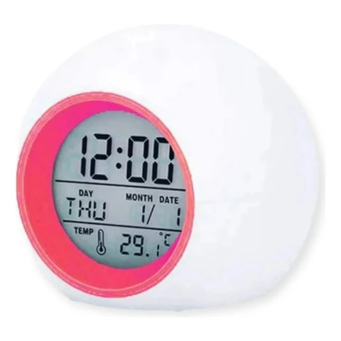Reloj Despertador Redondo Digital Led Colorido Con Alarma