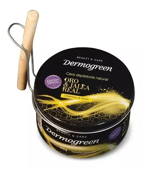 CERA DEPILATORIA DERMOGREEN ORO Y JALEA REAL HOJALATA 200GR - comprar online
