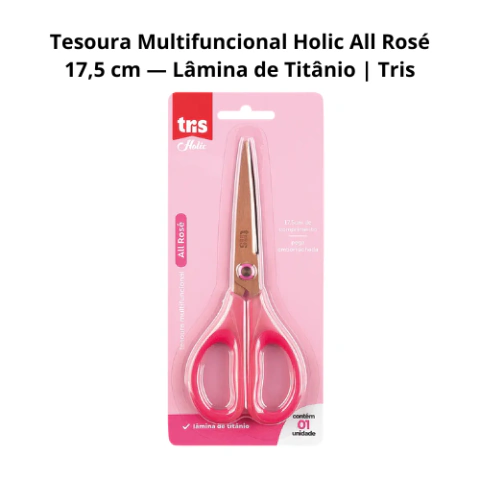 Tesoura Multifuncional Holic All Rosé 17,5 cm — Lâmina de Titânio | Tris