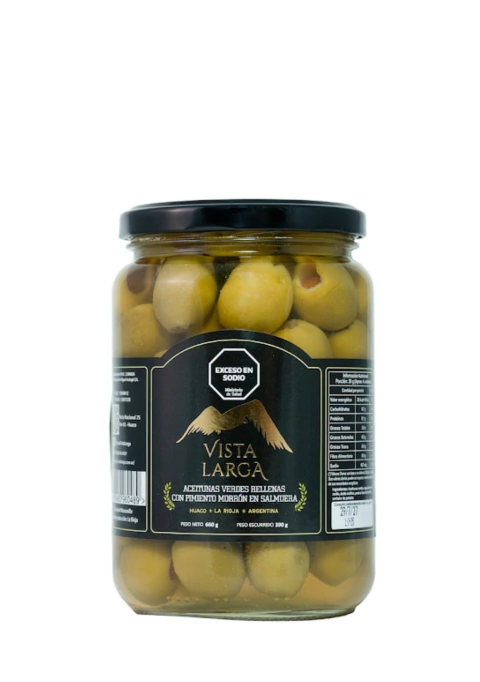 Vista Larga Aceitunas verdes rellenas morrón - 390 gr - comprar online