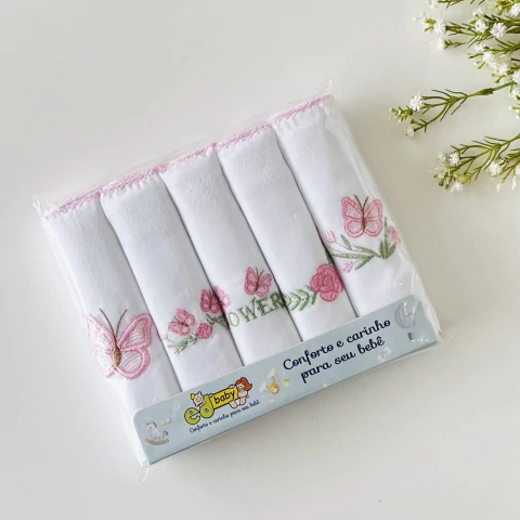 Fralda Bordada Aconchego Flores Rosa